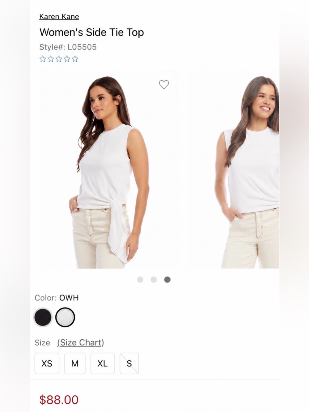 Karen Kane Side Tie Sleeveless Top White XL NWT MSRP $88 Made in USA